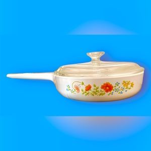 Vintage Corningware Wildflower Skillet 8.75” Range Topper w/ Lid N-8 Retro Gift